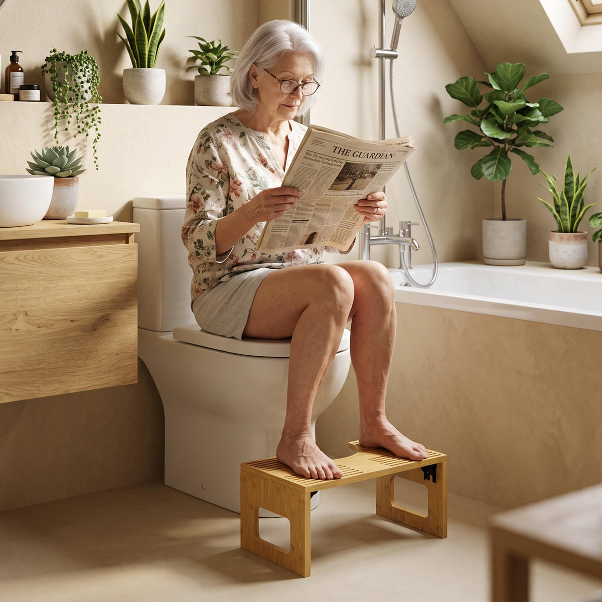 TOILETTENHOCKER Bambus Eiche - Eichefarben, Holz (25/20/42.5cm) - HOMCOM