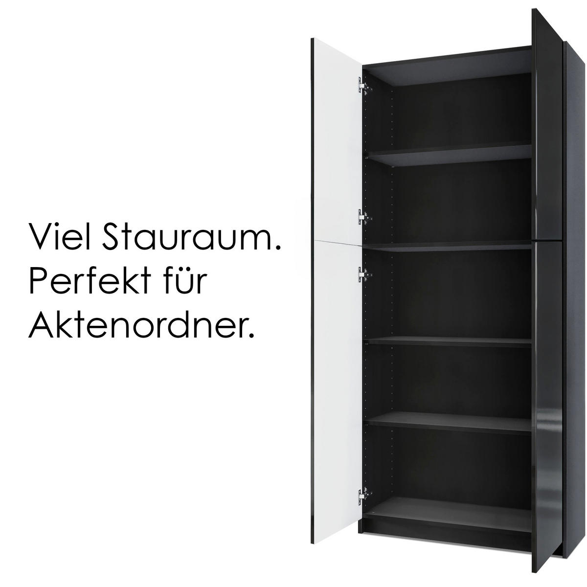 AKTENSCHRANK Elona M1, Büroschrank mit Soft-Close & Push-to-Open, Schwarz/Weiß matt (82 x 184 x 37 cm) - Weiß, Holzwerkstoff (82/184/37cm) - InnoFurn