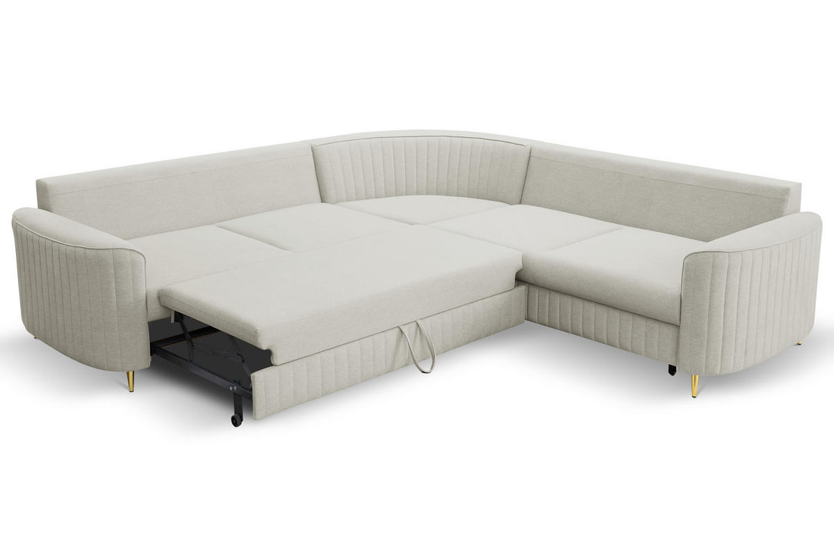 ECKSOFA LAREN, modernes Schlafsofa mit Stauraum, Plastikfüße, L-förmig, lose Rückenkissen freistehend, RECHTS 252x251x85 cm Silver-coloured - Silberfarben, Holz/Textil (252/251cm) - DomoHome