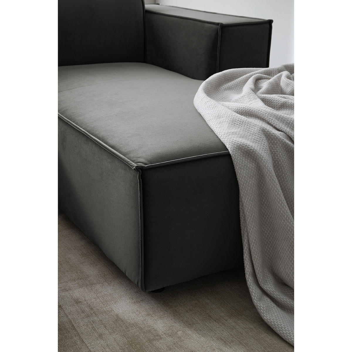 ECKSOFA mit Longchair - Schwarz/Grau, Kunststoff/Textil (260/177cm) - home24