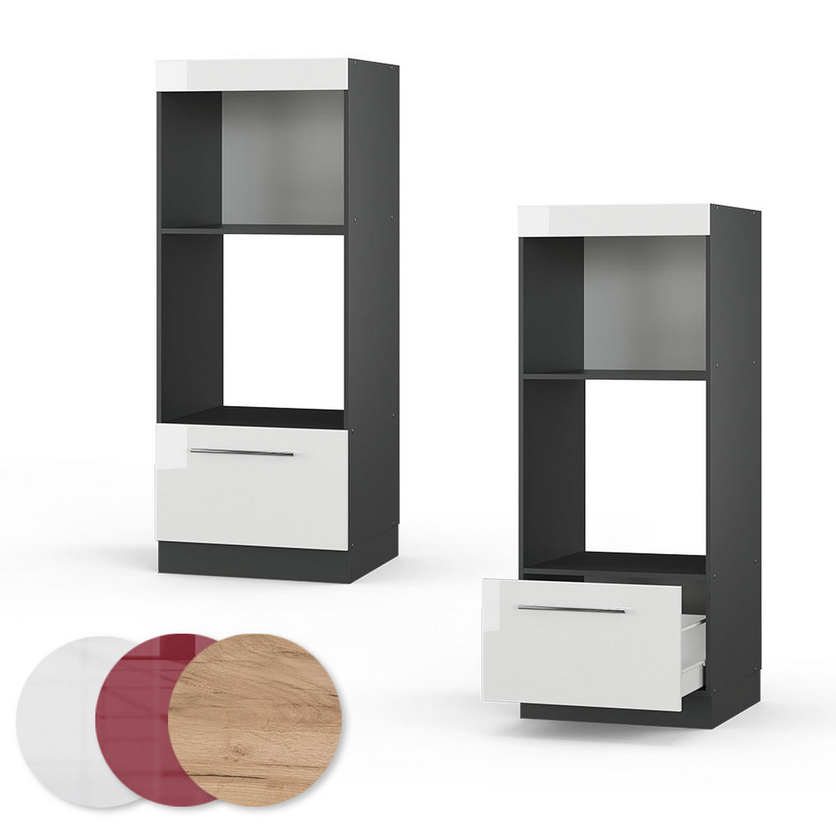 MIKROWELLENSCHRANK Fame-Line Weiß Hochglanz 60 cm offen - Weiß Hochglanz/Anthrazit, Holzwerkstoff (60/153.6/58.1cm) - Vicco