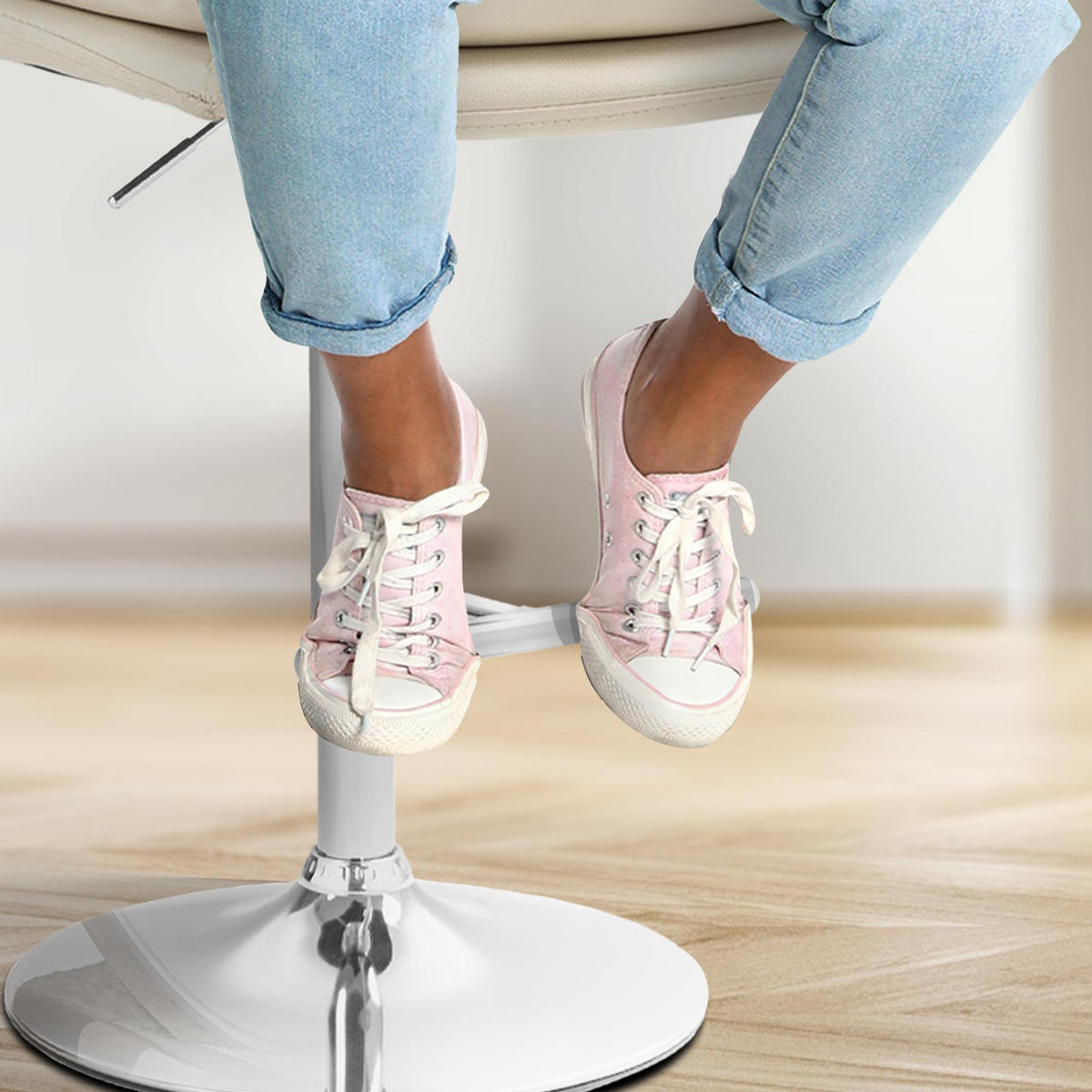 BARHOCKER 2er Set Lederlook creme - Chromfarben/Creme, Textil/Metall (42/94/56cm) - CLP