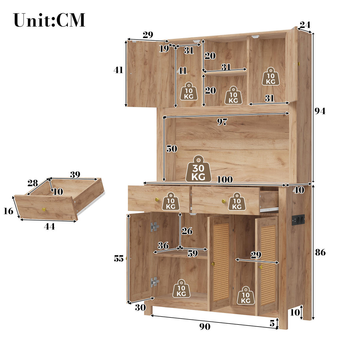GESCHIRRSCHRANK Naturfarben 100/40/180 - Naturfarben, Holzwerkstoff (100/180/40cm)