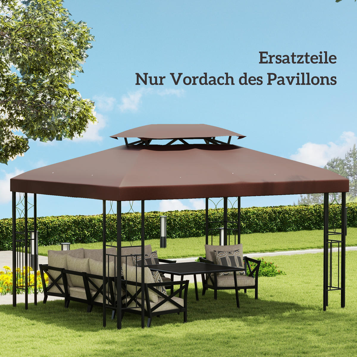 ERSATZDACH für Gartenpavillon 3x4 m aus Polyester, wetterfeste Abdeckung für Outdoor-Pavillons in Kaffee - Cappuccino, Textil (400/20/300cm)