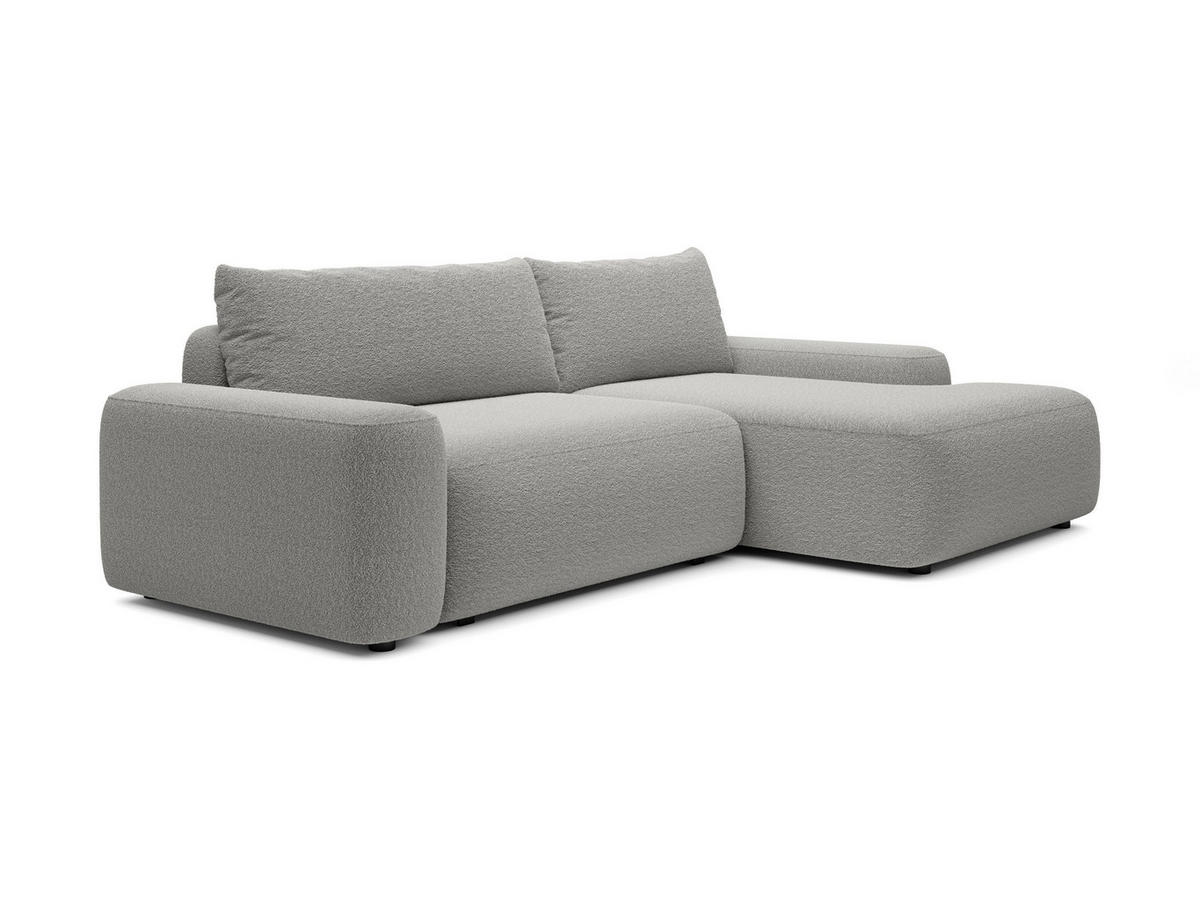 ECKSOFA RUOTA Grau Boucle-Stoff mit Schlaffunktion - Grau, Holz (264/162cm) - MASSENO