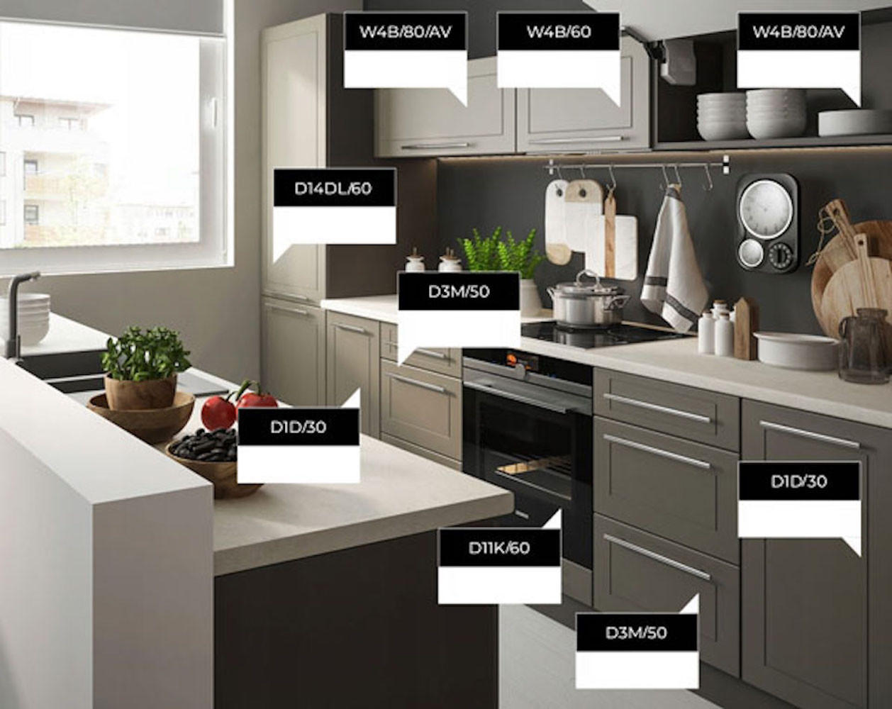 KÜCHENLEERBLOCK Bari lava / olivgrün matt 9-teilig - Dunkelgrau/Grau, Holzwerkstoff (280/207/60cm) - Feldmann-Wohnen