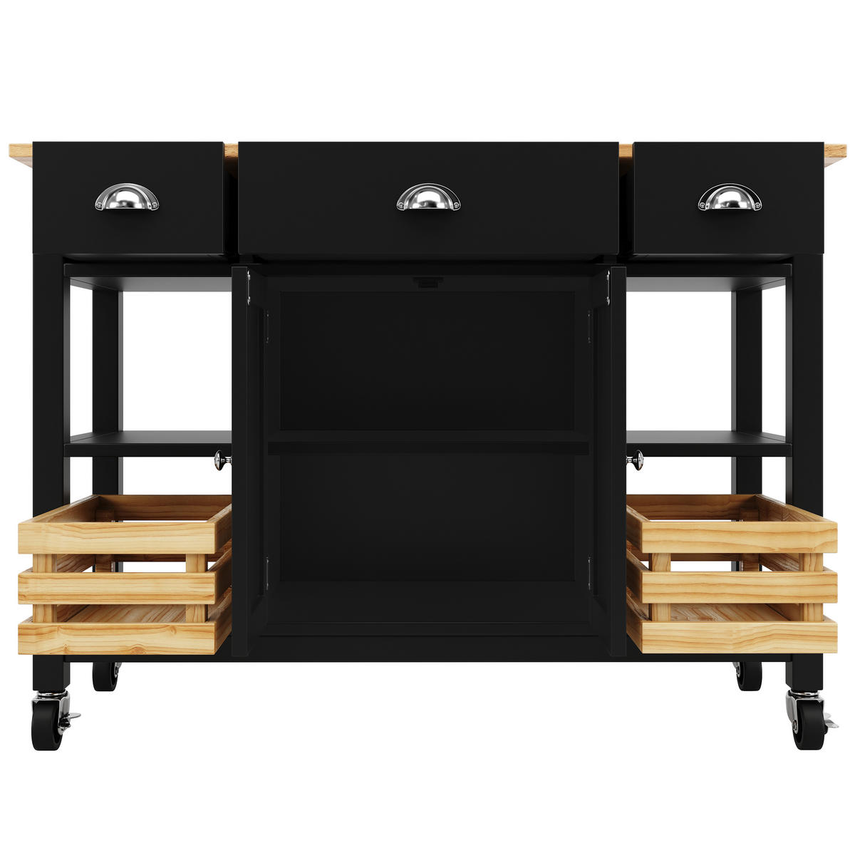 KÜCHENINSEL Küchenwagen Stauraum Aufbewahrung Schwarz - Schwarz, Holzwerkstoff (120/90/45cm) - FLIEKS