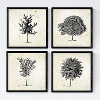 POSTER Set mit 4 Blättern der mittlere dünne Bäume Stamm 20x20cm Rahmenlos - Klar, Papier (20/3cm) - Nacnic