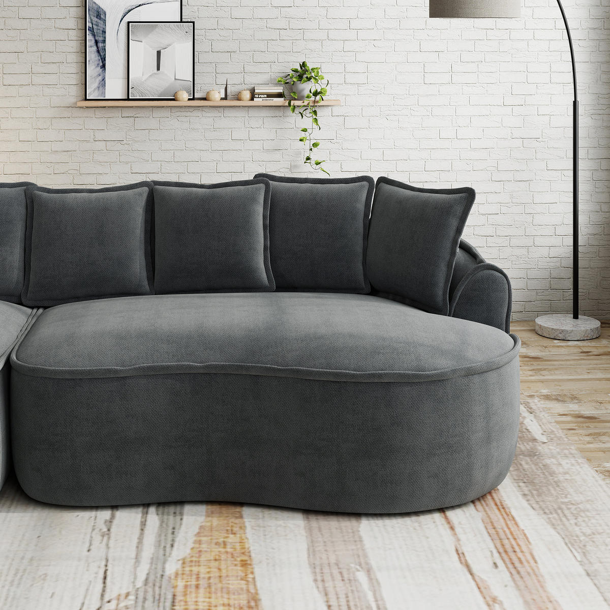MODULSOFA rahmenlos Chenille Grey - Grau, Textil (164/252cm) - Meubliv