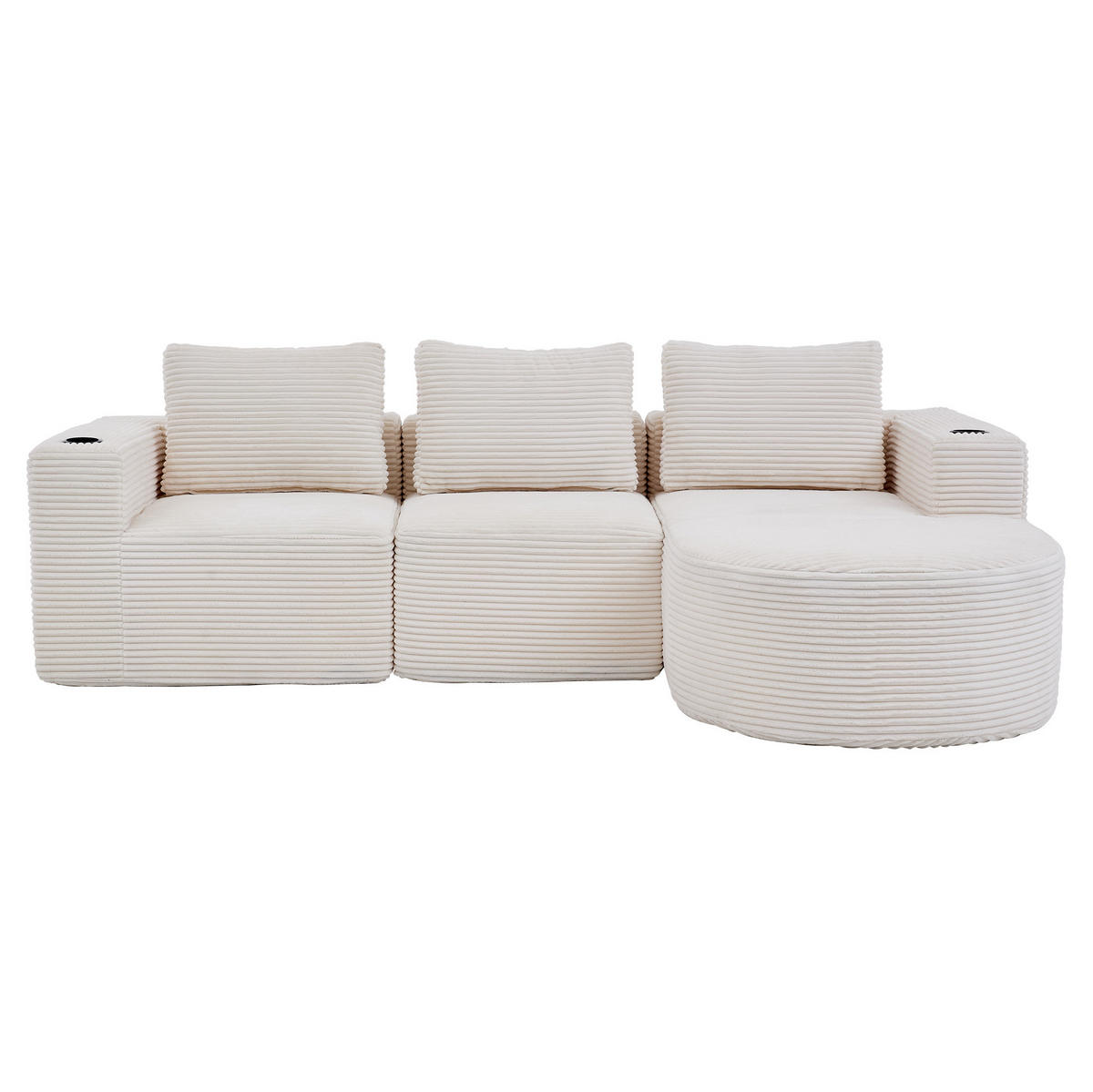 SOFA für kleine Räume Beige mit 3 Kissen und 2 Becherhaltern - Beige, Textil (176/265cm) - Meubliv