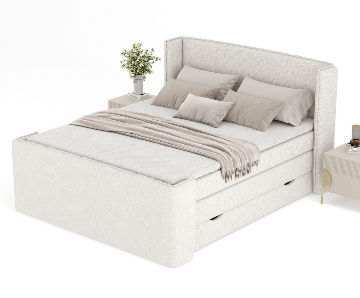 BOXSPRINGBETT Freeland Beige 180/200 cm mit Matratze und Topper - Beige/Schwarz, Holz/Holzwerkstoff (180/200cm) - Maison de Reve