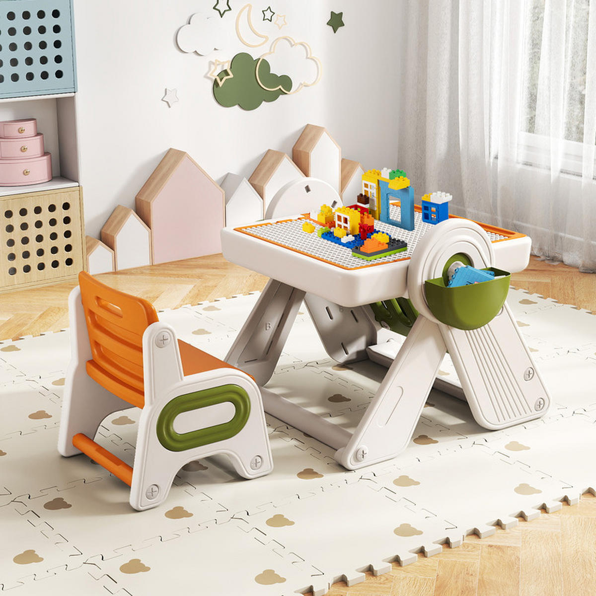 KINDERTISCH mit stuhl orange(2-tlg) - Orange, Kunststoff (82/58/67cm) - COSTWAY