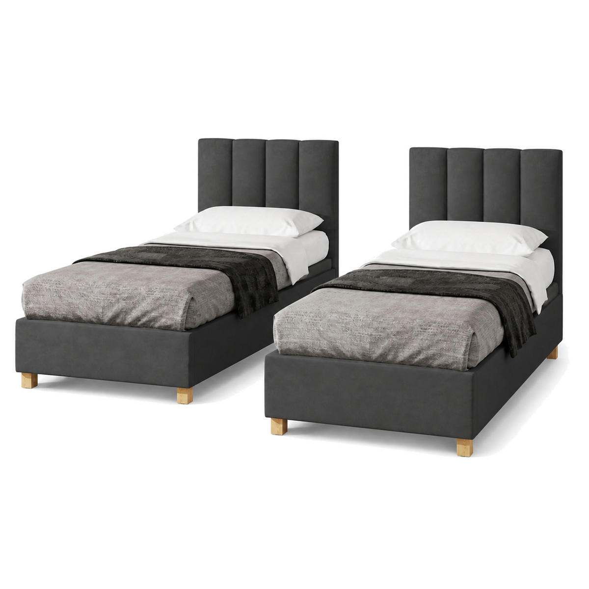 HOTELBETT EUROPA 90x200 cm, Mobil Bett auf Rollen & Koppelbar mit Bonell Matratze, 1 Stück, Dunkelgrau - Dunkelgrau, Holz/Buchenholz (90/200cm) - Trada