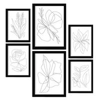 POSTER Set Mit 6 Blumenrahmen 1 Abstrakt Größe A3 & A4 Schwarzer Rahmen - Schwarz, Papier (29.7/1cm) - Nacnic
