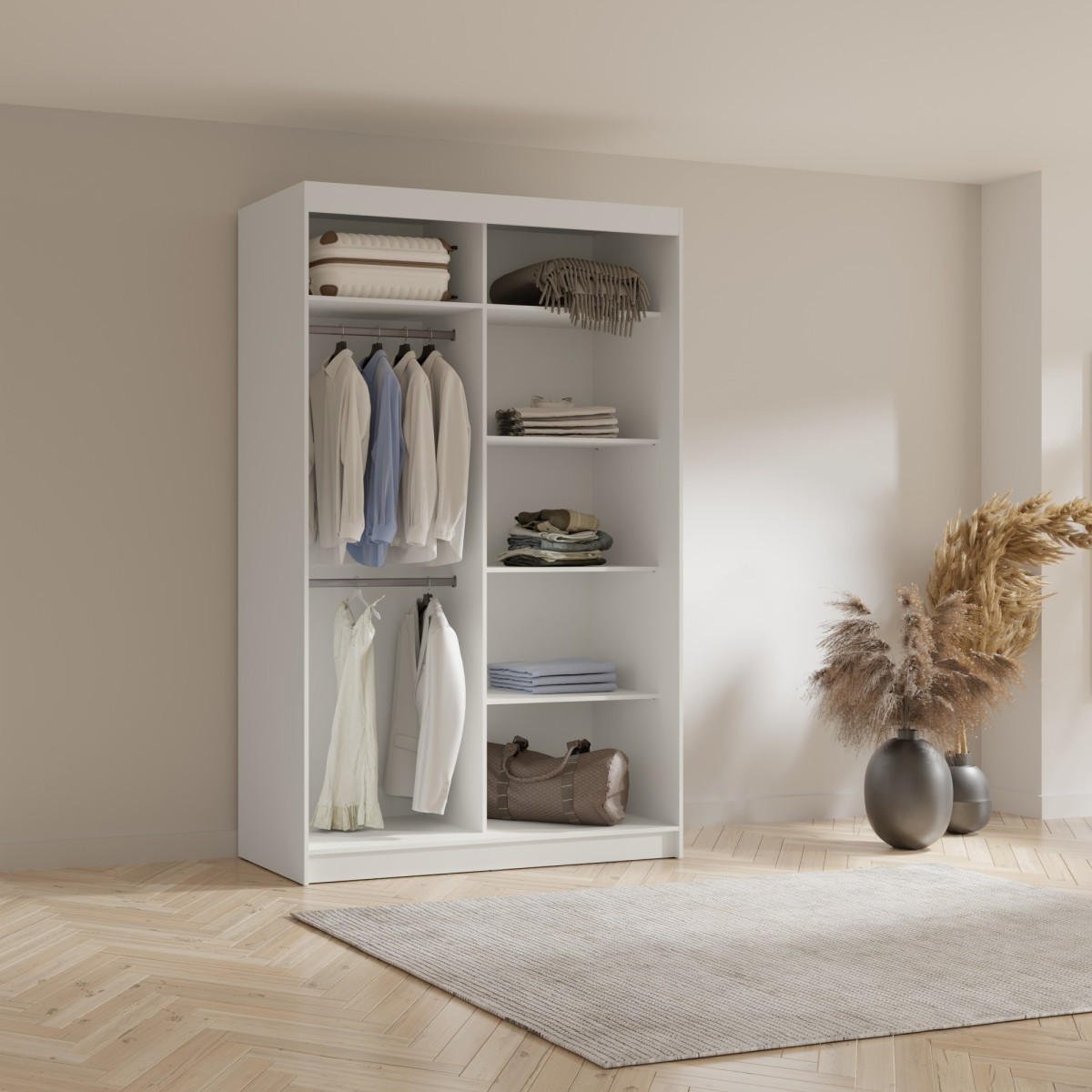 SCHWEBETÜRENSCHRANK mit Spiegel Fiore Plus 2D1L 150 Weiß/Silber - Silberfarben/Weiß, Holzwerkstoff/Metall (150/236/60cm) - mzm24