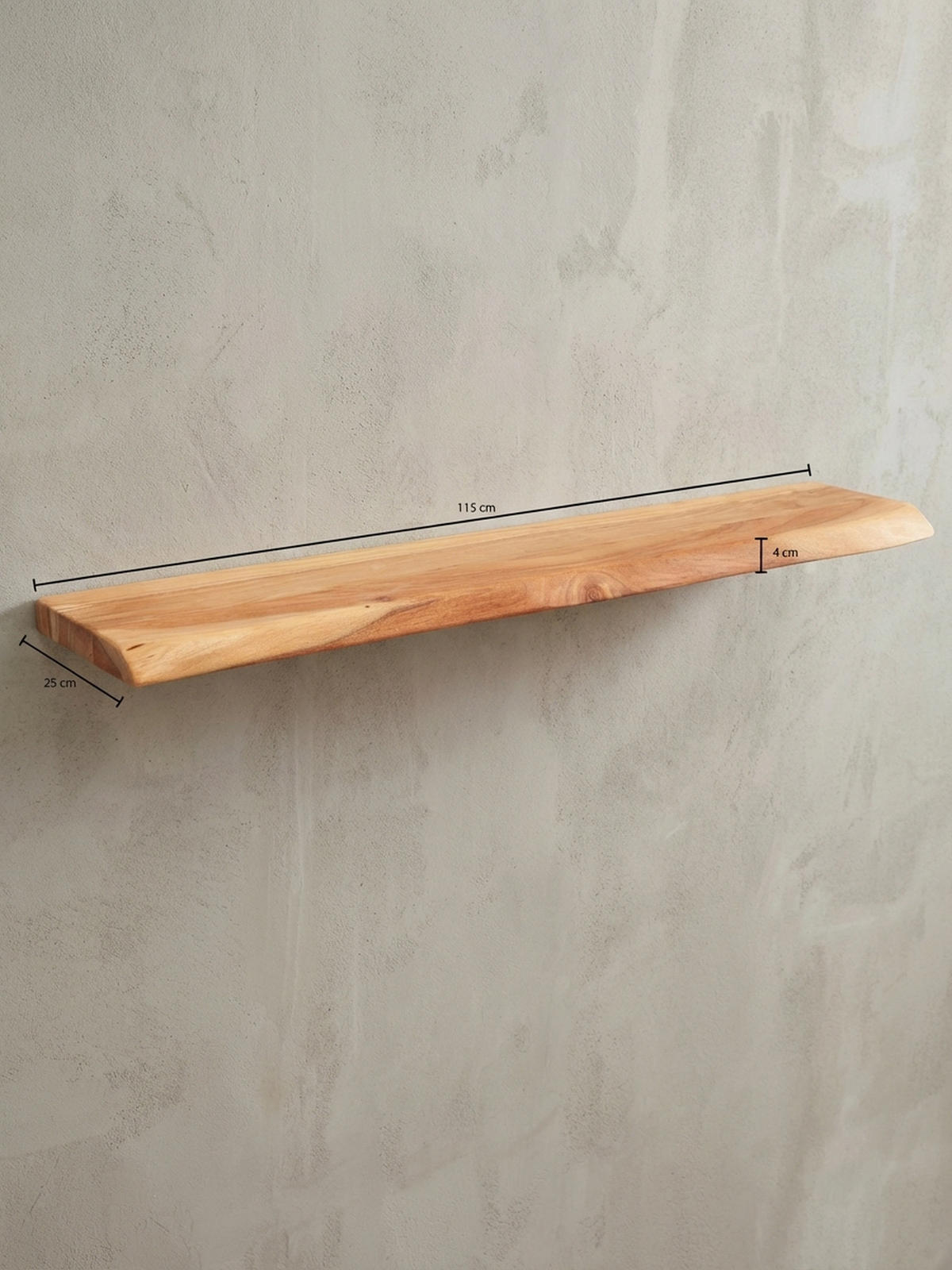 WANDREGAL Akazienholz Baumkante Rustikal, Beige 115x25x4 cm - Beige, Holz (115/4/25cm) - KADIMA DESIGN