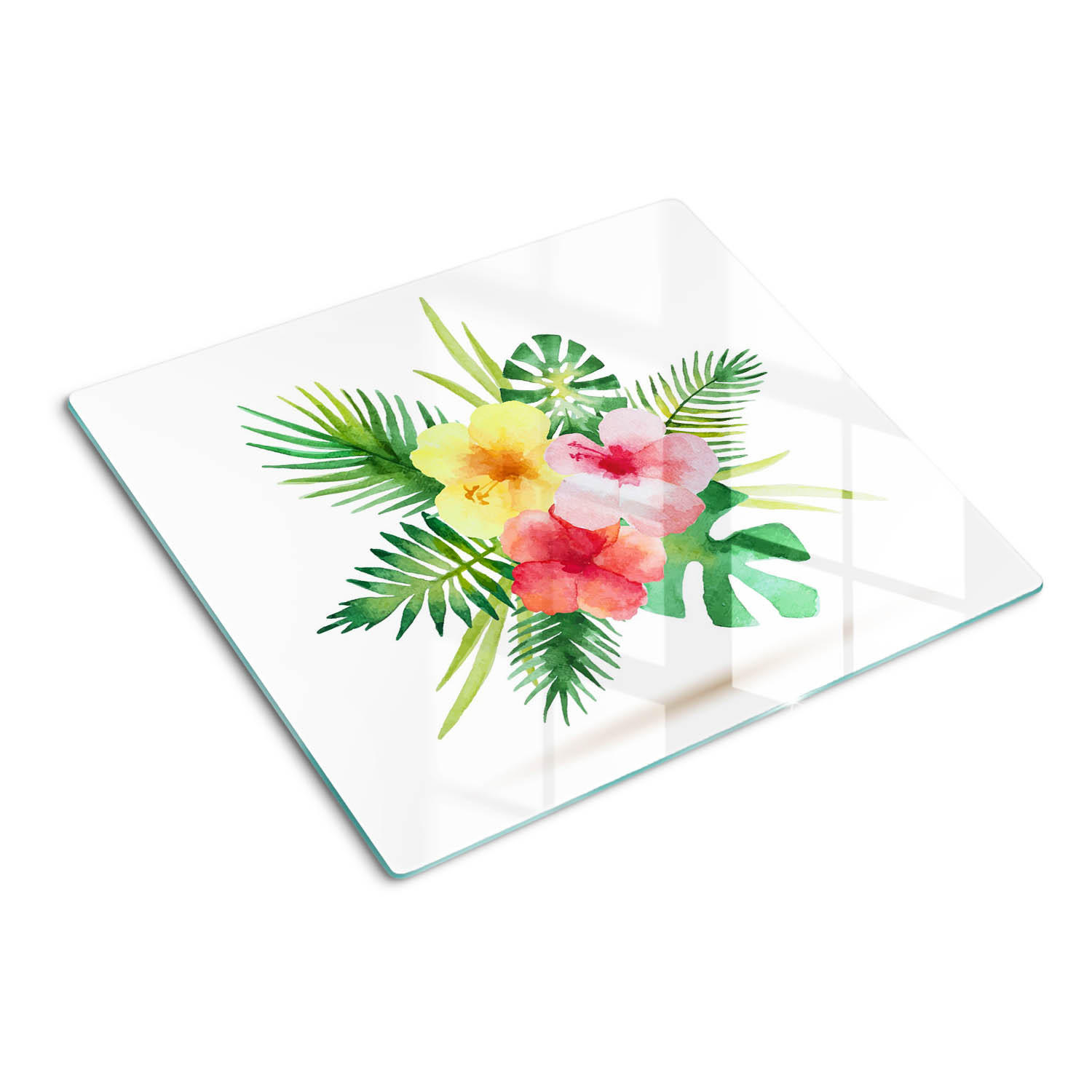 GLASPLATTE 60x52 cm Hawaiianische Blumen - Multicolor, Glas (60/0.4/52cm) - TULUP