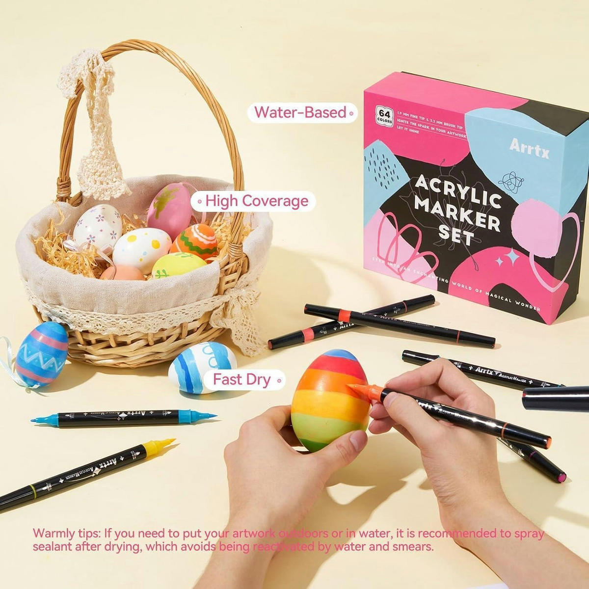 ACRYLSTIFTE 64er Set mit Pinsel- und Feinspitze wasserfest - Multicolor, Kunststoff (12/10/15cm)