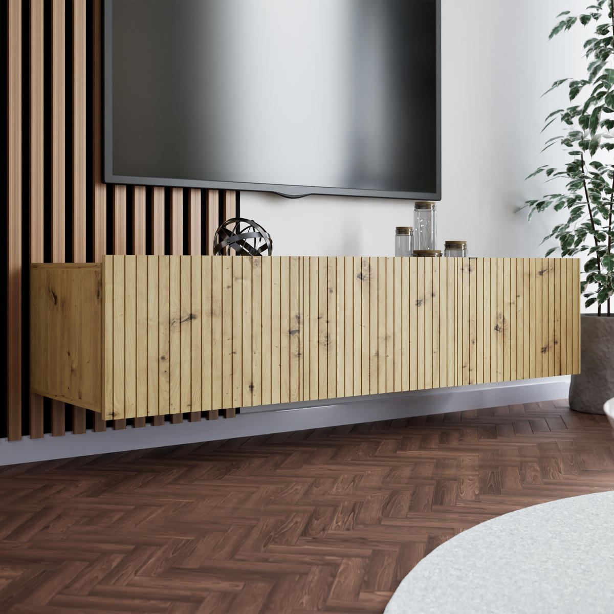 LOWBOARD Kavell mit 2 Türen, 150 cm, stehend/hängend, eiche Artisan - Eiche Artisan, Holzwerkstoff (150/37.5/43cm) - Beautysofa