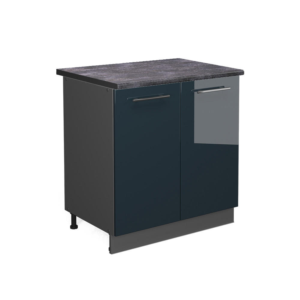 SPÜLENUNTERSCHRANK Fame-Line Dunkelblau Hochglanz 80 cm mit Regal AP Anthrazit - Anthrazit/Dunkelblau, Holzwerkstoff (80/82/60cm) - Vicco