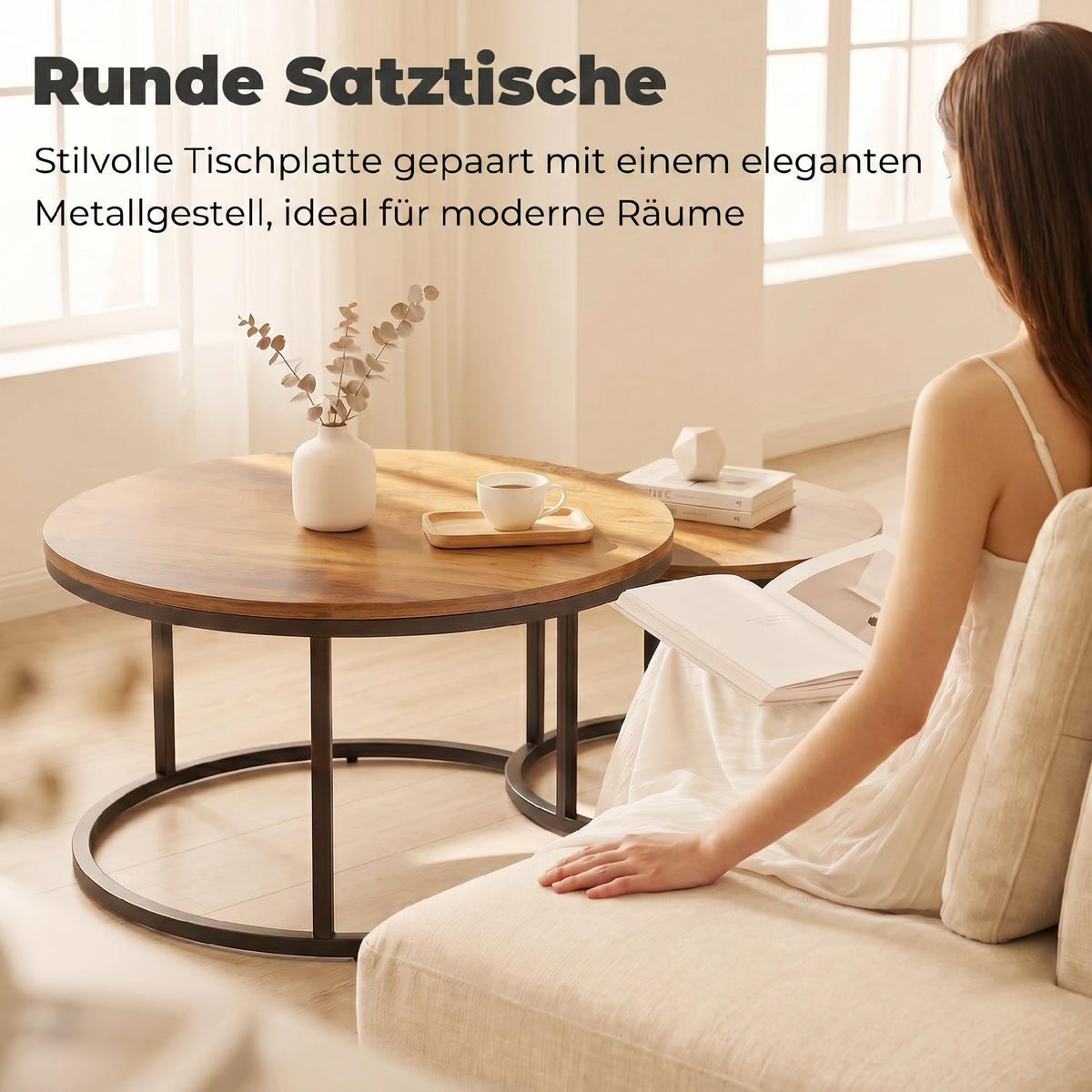 COUCHTISCH 2er Set Spanplatte Metall Braun - Schwarz/Braun, Holzwerkstoff/Metall (60/60/45cm) - HOMCOM