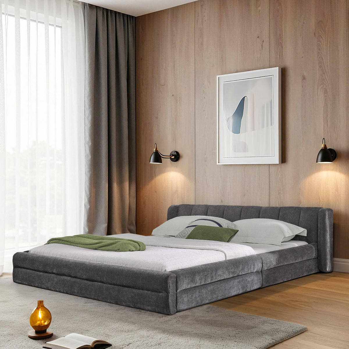POLSTERBETT 160x200 cm Chenille grau - Dunkelgrau, Kunststoff (160/200cm) - LEBENLANG