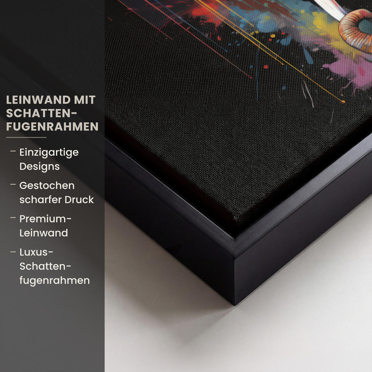 LEINWAND Bilder mit Rahmen - Elefant - Graffiti - Schwarz - Tiere - Farben - 40x30 - Schwarz, Textil (40/30cm) - MuchoWow