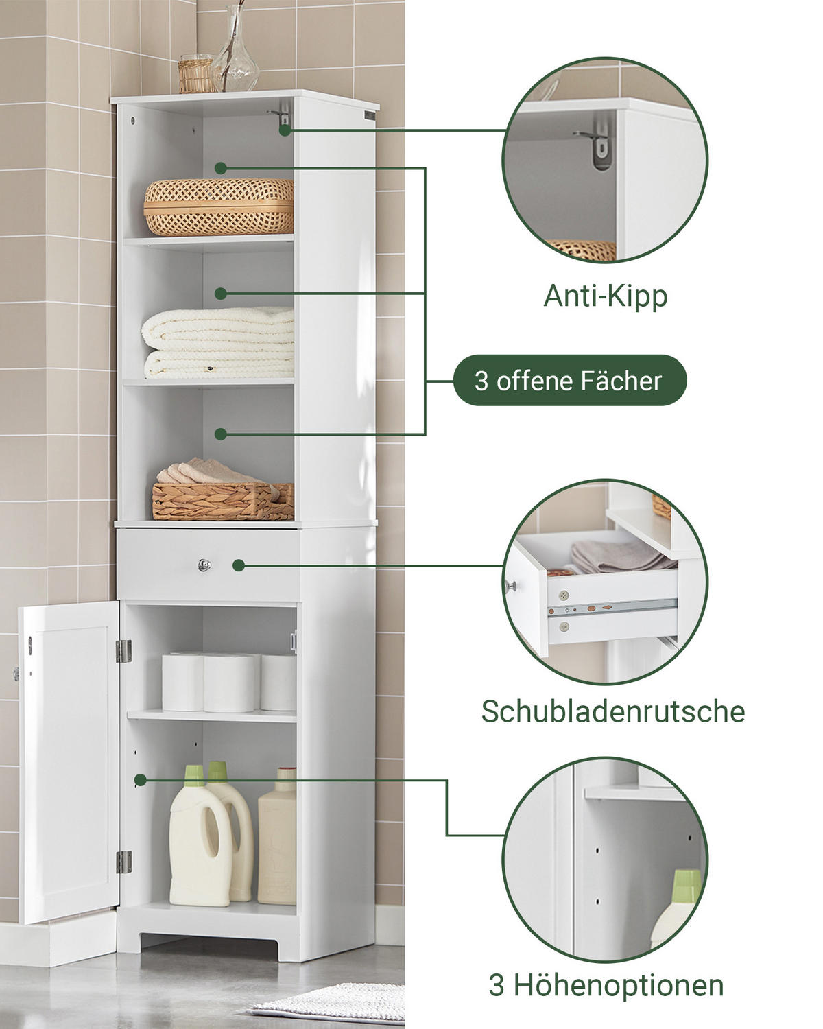 HOCHSCHRANK Weiß - Weiß, Holzwerkstoff (40/161/35cm) - SoBuy