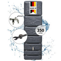 REGENTONNE Wandtank Komplett-Set 350 L, graphite grey inkl. Chrom-Doppelauslaufhahn und Fallrohranschluss - Grau, Kunststoff (39/184/60cm) - 4rain