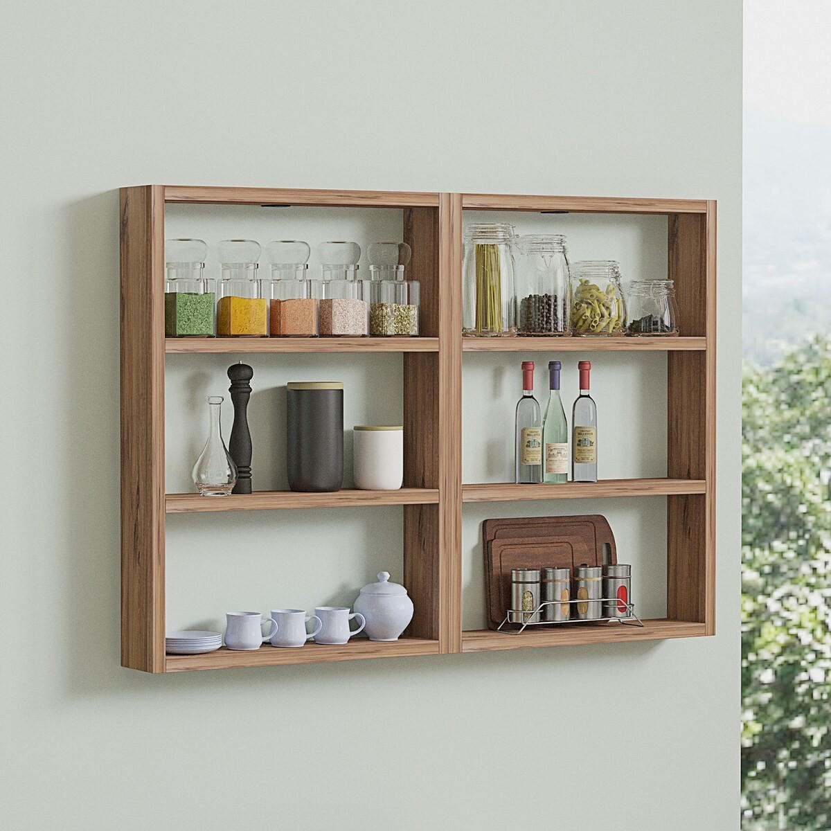 WANDREGAL mit 6 ablagen - joy 84,6/9/60 cm - Beige, Holzwerkstoff (9/60/84.6cm) - Calicosy