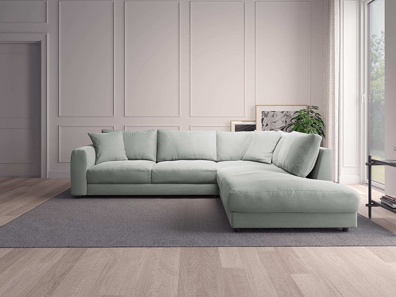 ECKSOFA mit Ottomane - Schwarz/Grau, Textil (267/254cm) - home24