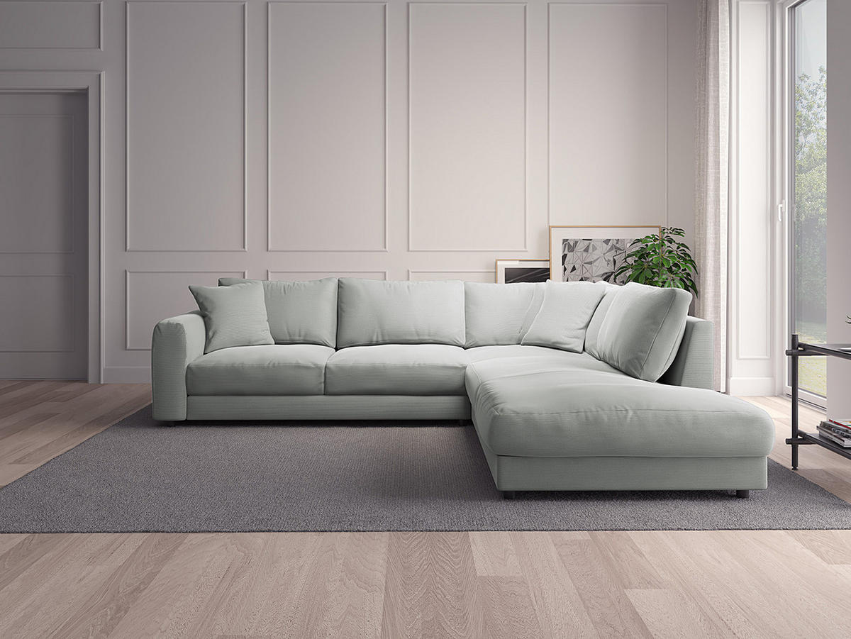 ECKSOFA mit Ottomane - Schwarz/Grau, Textil (267/254cm) - home24