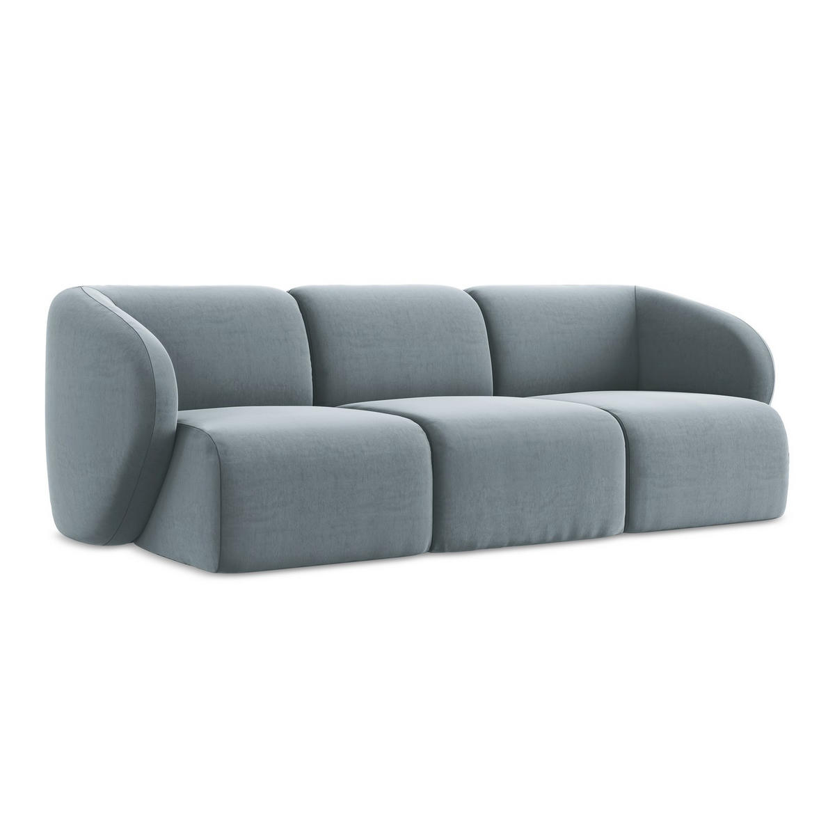 3-SITZER SOFA Samt Stoff Blau - Schwarz/Hellblau, Holzwerkstoff/Kunststoff (244/75/94cm) - LaMiaSofa