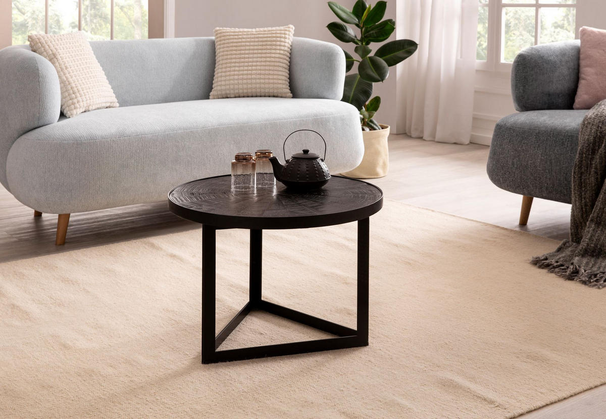 COUCHTISCH Schwarz Massivholz Mango Rund 58x58x40 cm Industrial Design - Schwarz, Holz/Metall (58/58/40cm) - KADIMA DESIGN