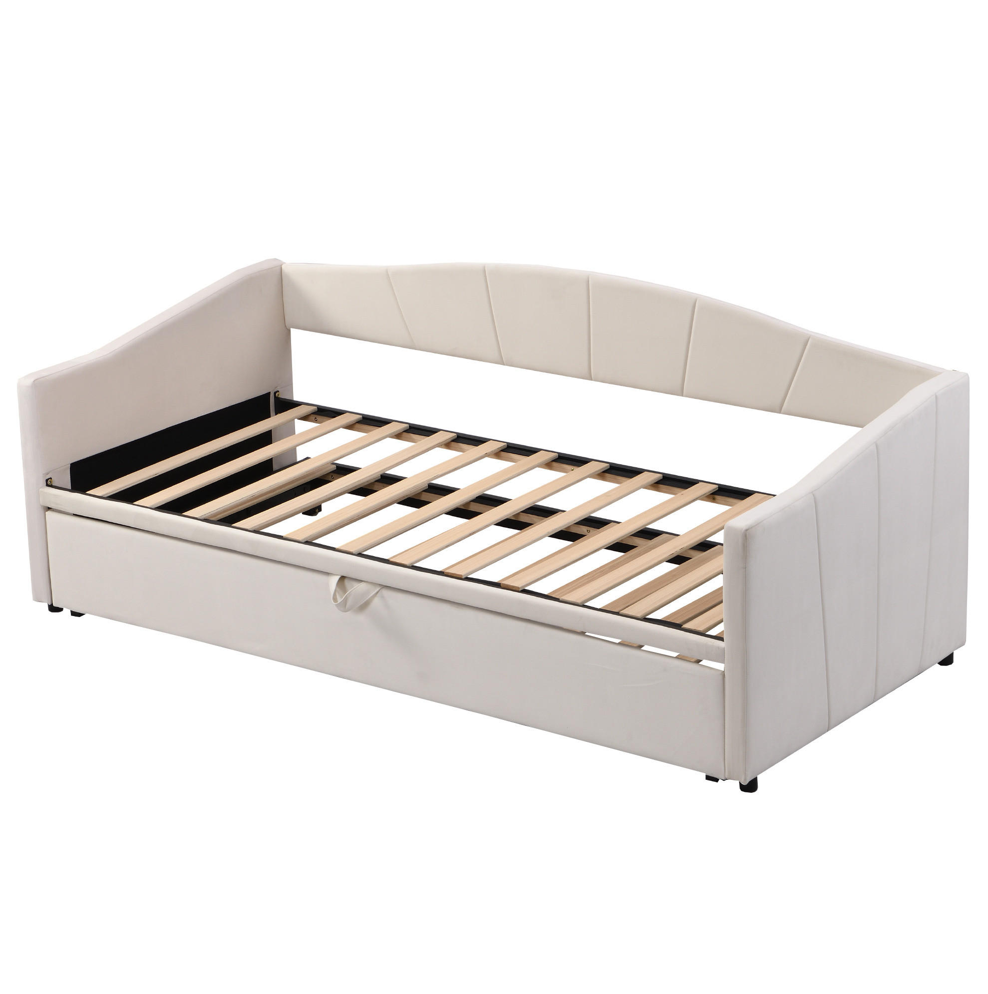 POLSTERBETT 90/200 cm aus Samt mit ausziehbarer Liegefläche Beige - Beige, Textil (90/200cm) - Modenvie