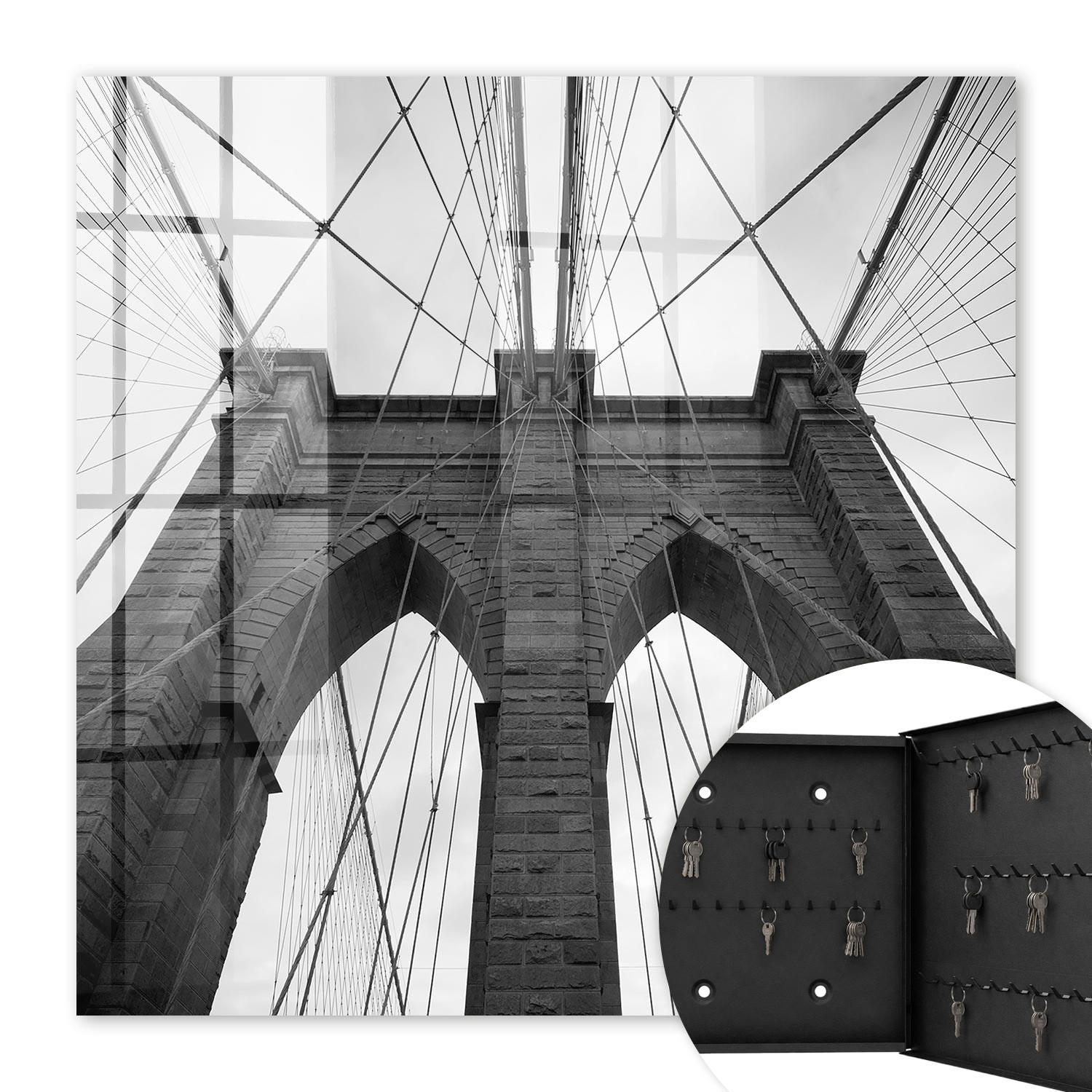 SCHLÜSSELBOX Schwarz 30x30 cm- Türöffnung nach rechts - Architekturbrücke - Multicolor, Metall (30/30/5cm) - TULUP