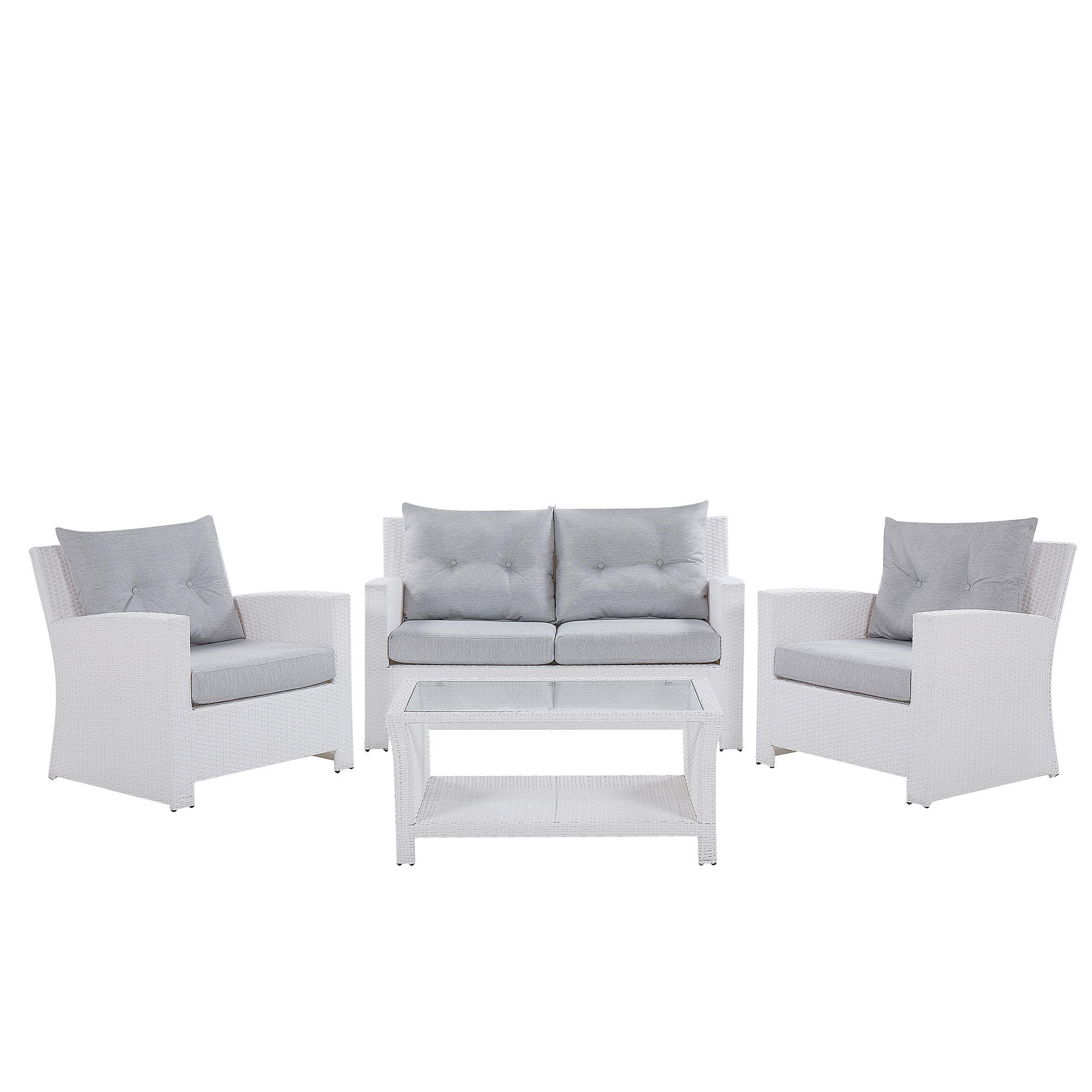LOUNGE-SET 4-sitzer Rattan Weiß Marino - Weiß, Kunststoff - Beliani