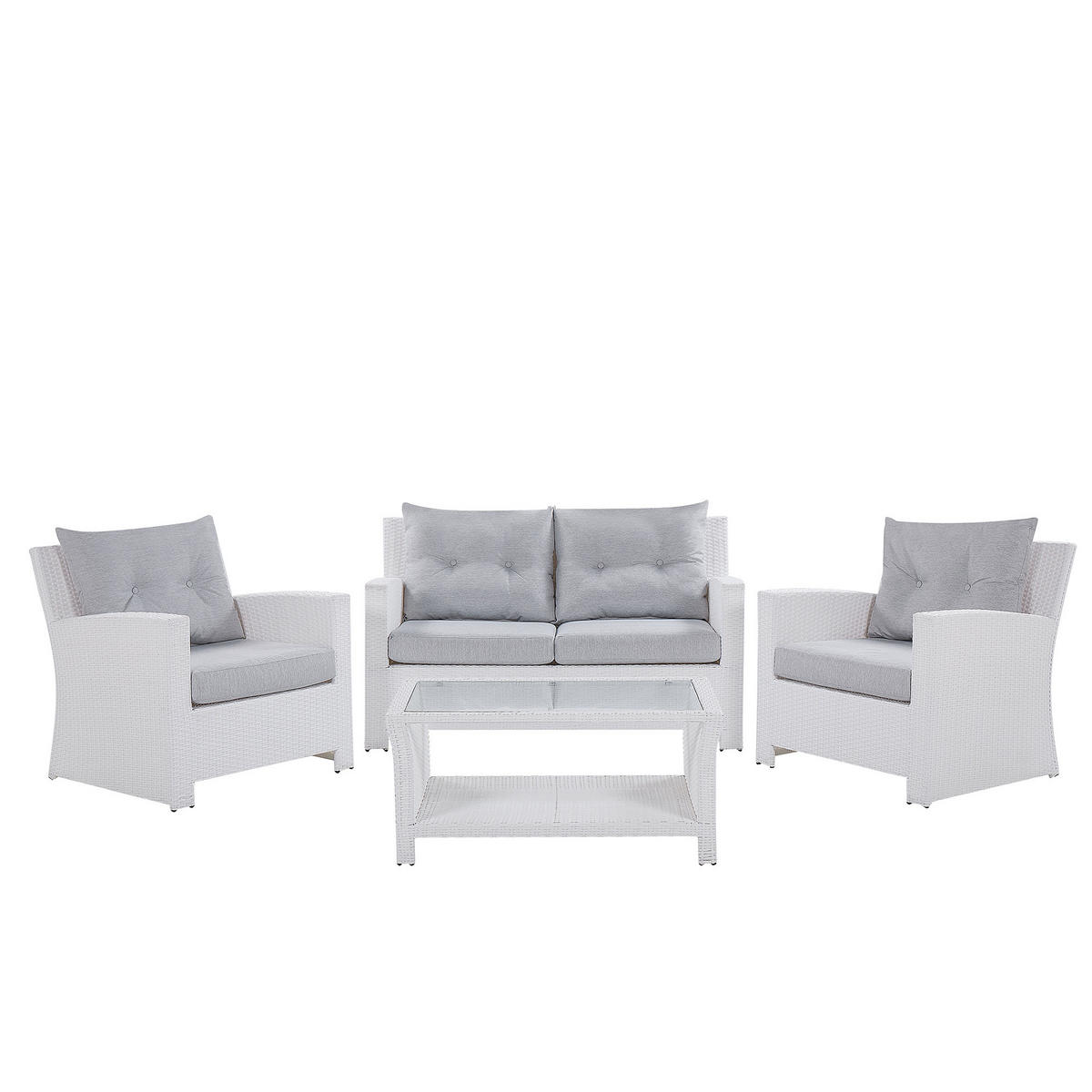 LOUNGE-SET 4-sitzer Rattan Weiß Marino - Weiß, Kunststoff - Beliani