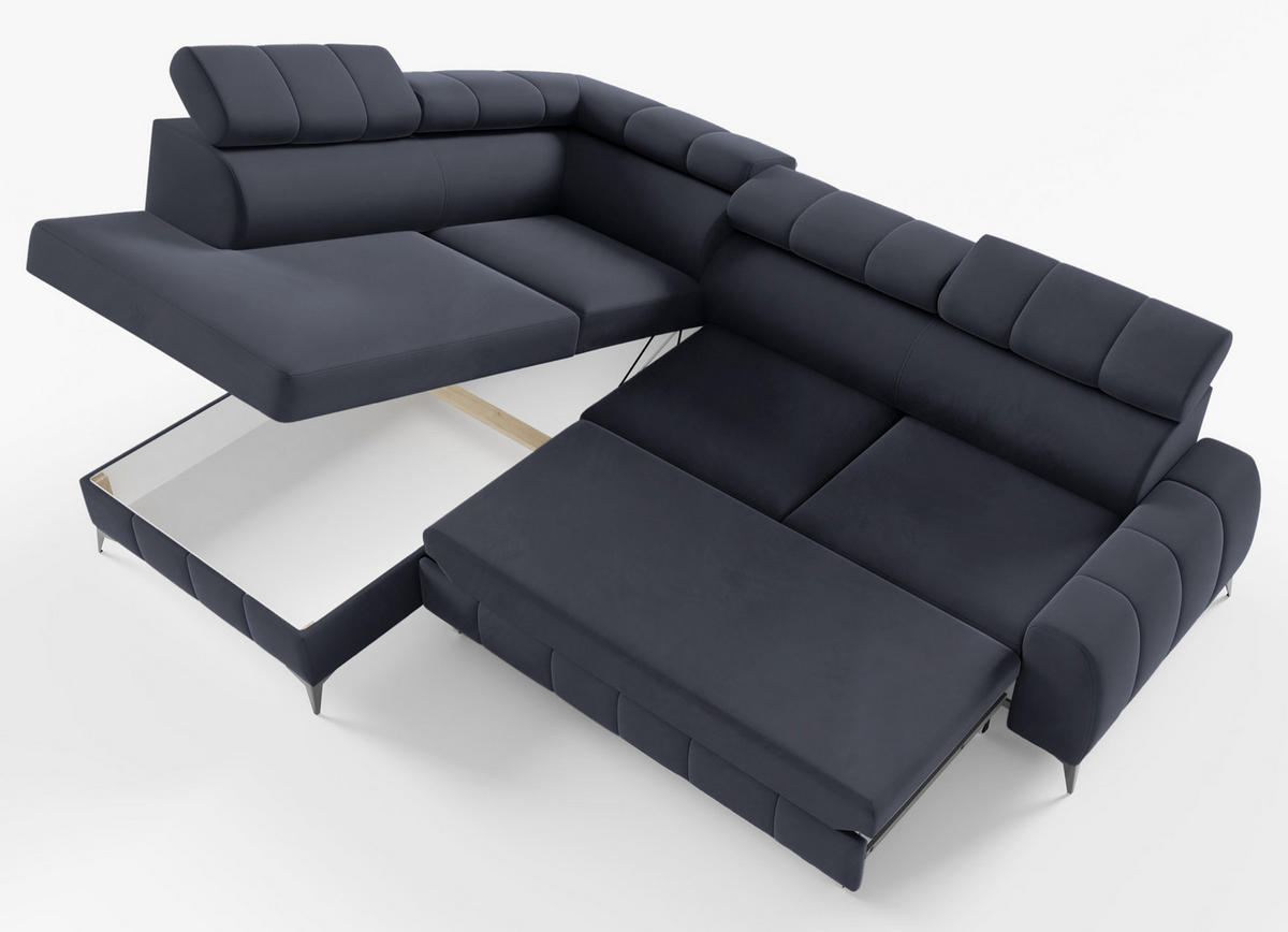 ECKSOFA London Dunkelgrau Velours - Dunkelgrau/Schwarz, Textil/Metall (274/203cm) - Selsey