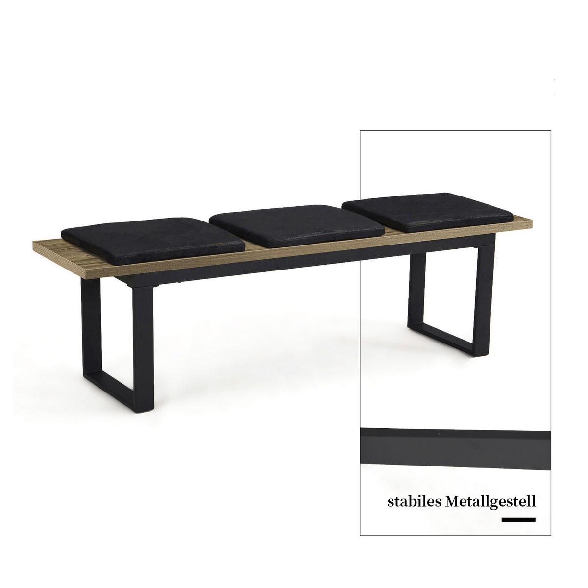 SITZBANK LEA Eiche, 120/40/45 cm - Eichefarben/Anthrazit, Holzwerkstoff/Metall (120/45/40cm) - B&D Home