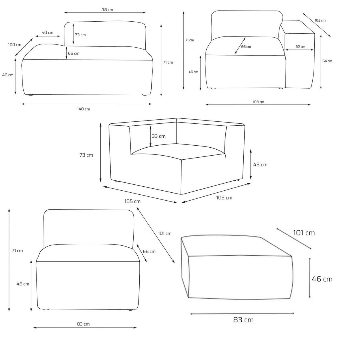 5-SITZER modulares Ecksofa HEAVEN SET 5 Rechts, Breite 380 cm Webstoff Braun - Schwarz/Braun, Holz/Kunststoff (245/380cm) - Muffo