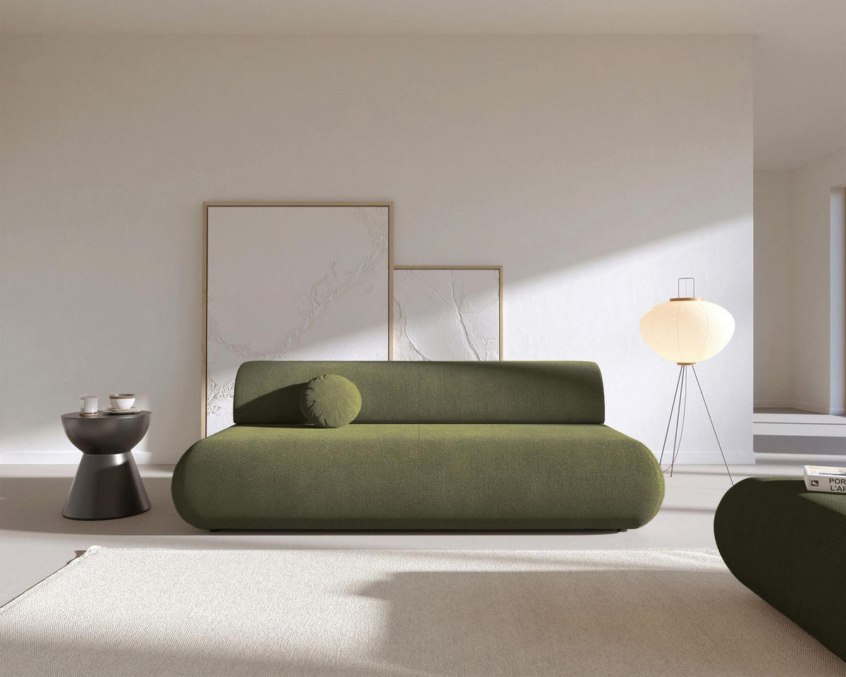 3-SITZER SCHLAFSOFA Olivgrün Chenille - Schwarz/Olivgrün, Kunststoff/Textil (214/74/100cm) - Selsey