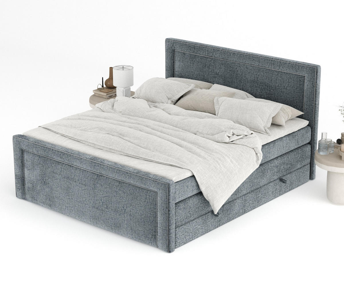 BOXSPRINGBETT Luxora Blau Grau 180/200 cm - Blaugrau/Schwarz, Holz/Holzwerkstoff (180/200cm) - Maison de Reve