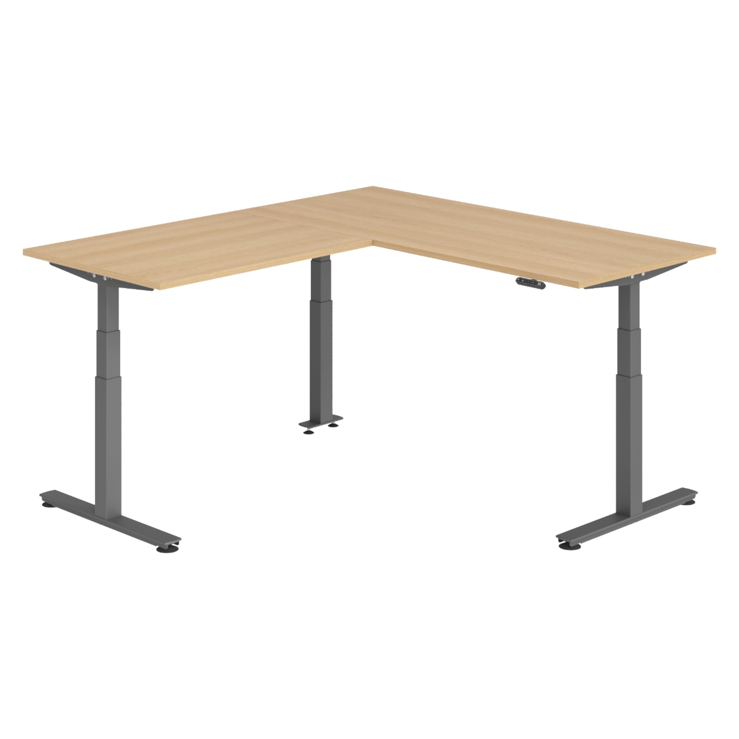 ECKSCHREIBTISCH elektrisch höhenverstellbar L-Form 200/180/74 cm in Eichefarben/Graphitfarben - Eichefarben/Graphitfarben, Holzwerkstoff (200/180/74cm) - bümö