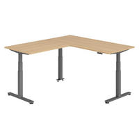 ECKSCHREIBTISCH elektrisch höhenverstellbar L-Form 200/180/74 cm in Eichefarben/Graphitfarben - Eichefarben/Graphitfarben, Holzwerkstoff (200/180/74cm) - bümö
