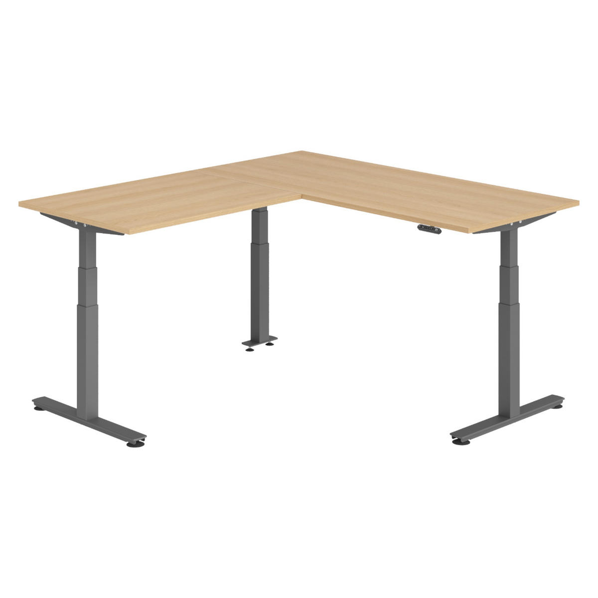 ECKSCHREIBTISCH elektrisch höhenverstellbar L-Form 200/180/74 cm in Eichefarben/Graphitfarben - Eichefarben/Graphitfarben, Holzwerkstoff (200/180/74cm) - bümö