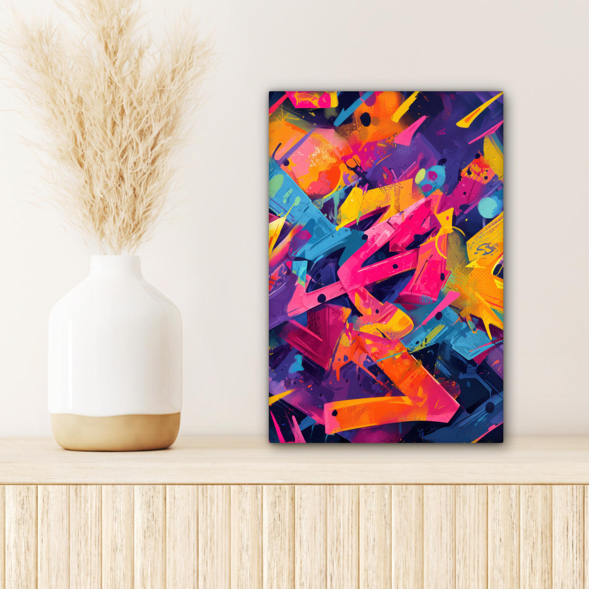 LEINWANDBILD Abstrakt - Formen - Farbenfroh Deko Wohnzimmer 20x30 cm - Magenta, Textil (20/30cm) - MuchoWow