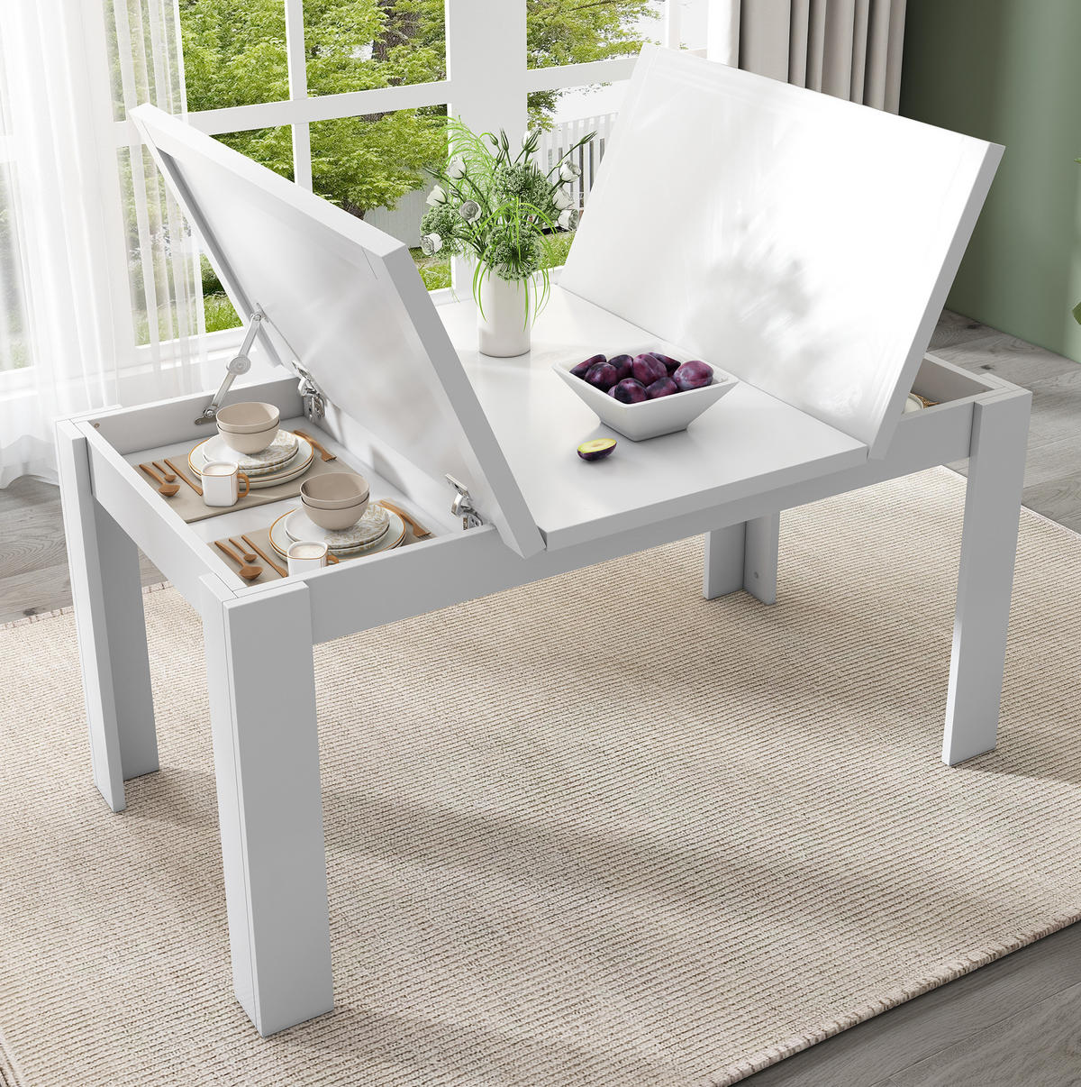 JEDÁLENSKÝ stôl 120/70 cm MDF biely s úložným priestorom - biela, kompozitné drevo (120/70/75cm) - BEAOK