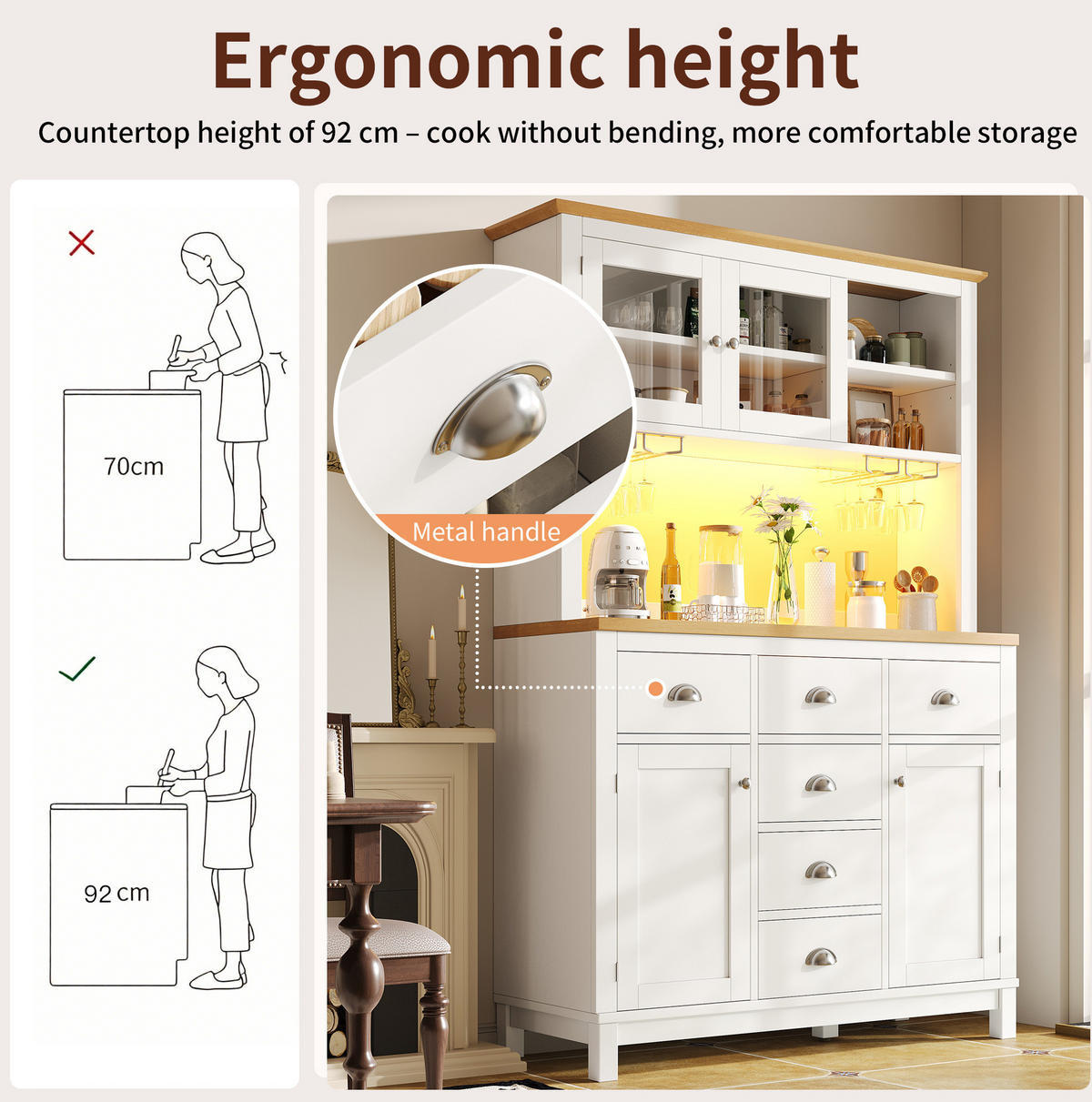 BUFFET 104/180/40 cm Weiß aus MDF mit LED-Lichtleiste - Weiß, Holzwerkstoff (40/180/104cm) - OKMYHOME