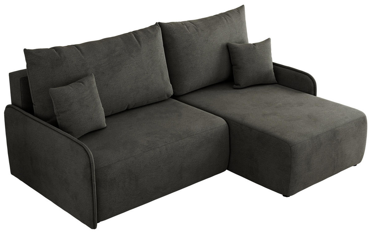 ECKSCHLAFSOFA ARPA L Dunkelgrau Velvet - rechts - Dunkelgrau/Schwarz, Kunststoff/Textil (150/198cm) - MKS